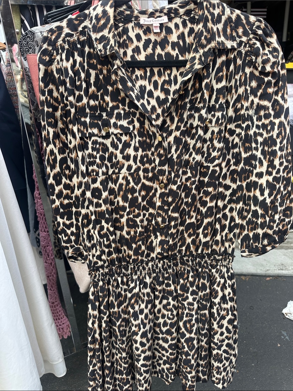 Vintage Juicy Couture Leopard Print Mini Dress - size 2. Gold buttons. Cinched